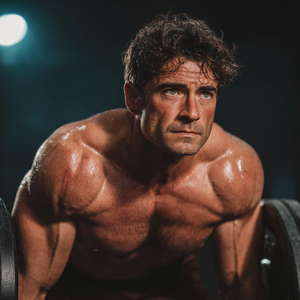 Athletic man performing compound exercises like deadlifts in professional fitness environment